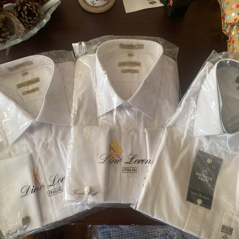 3 NEW Men’s Dress Shirts - Van Heusen - Dino Lorenzo - 2XL 18 34/35